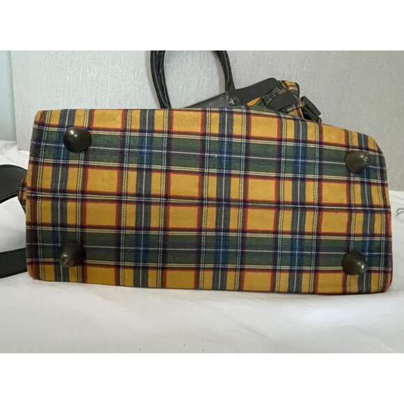 John Fluevog "Eddie Weekend" Plaid Canvas & Leather Tote - Picture 5 of 15